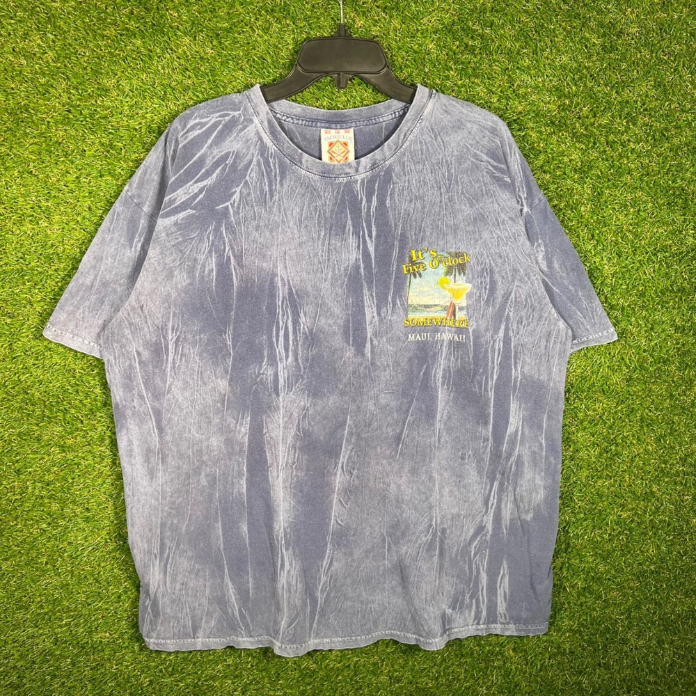 Yacht Club Maui Hawaii Its Five OClock Somewhere Blue Acid Wash T-Shirt Mens 2XL